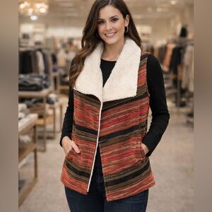 Democracy Sherpa Lined Southwestern Vest Women’s Size S Open Front Boho Cozy